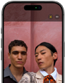iPhone 17 Pro front screen showing Center Stage for photos feature and how to take a Selfie of a group of people, with their faces highlighted
