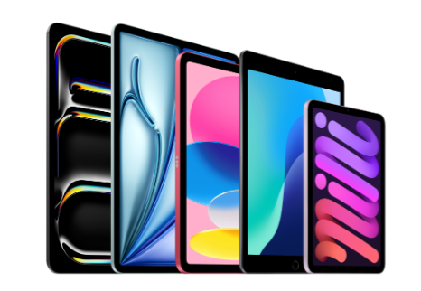 a group of ipads are lined up on a black background